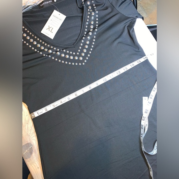 NWT Fancyqube Silver Studded Black Long Sleeve V Neck Dress - Picture 7 of 11
